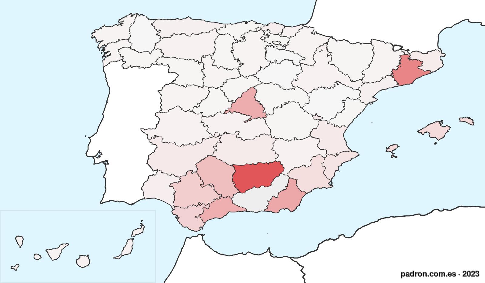 Población por provincia de origen en Granada