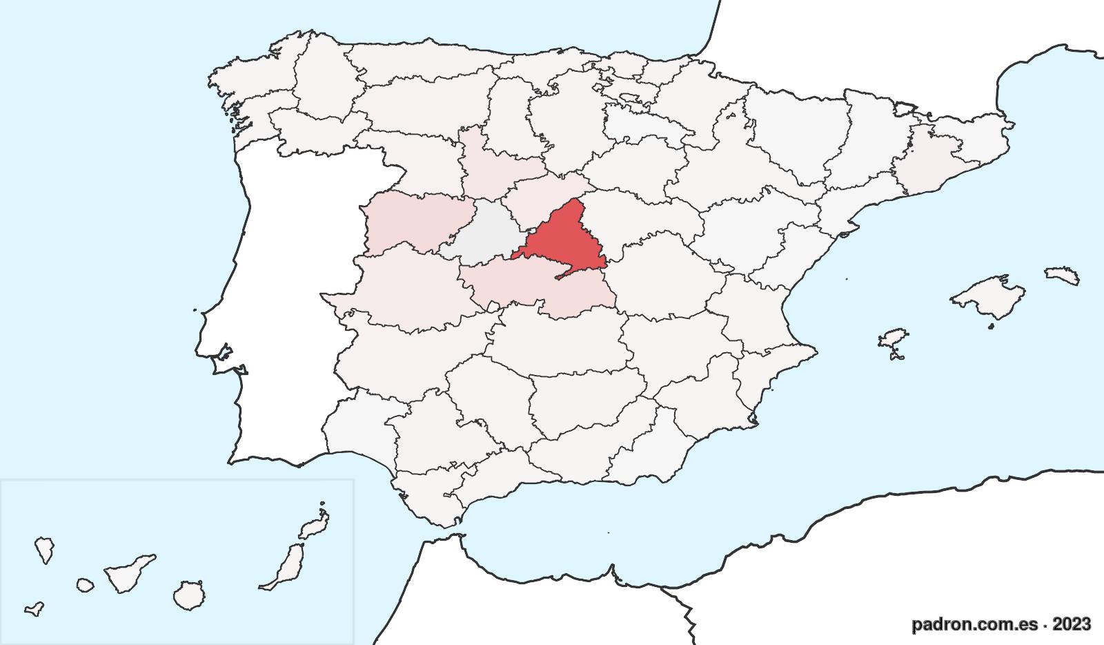Población por provincia de origen en Ávila