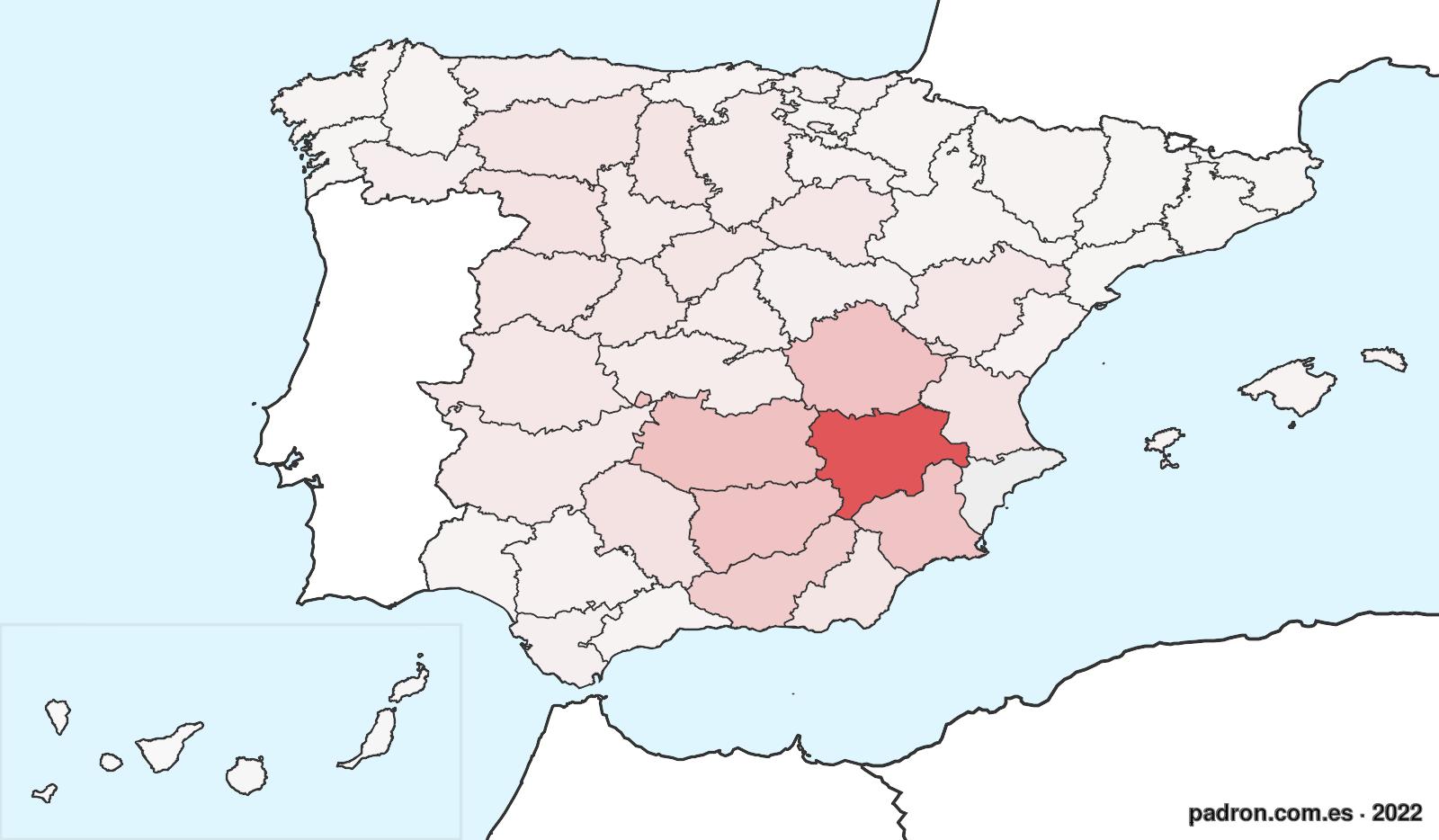 Porcentaje de población de otras provincias en Alicante/Alacant