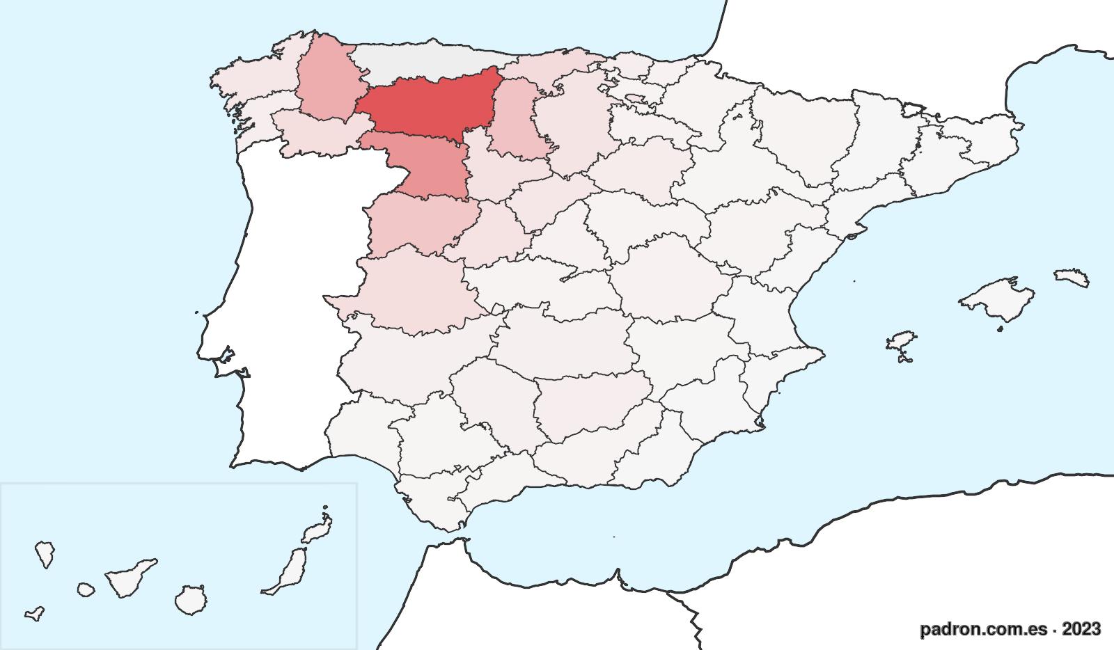 Porcentaje de población de otras provincias en Asturias