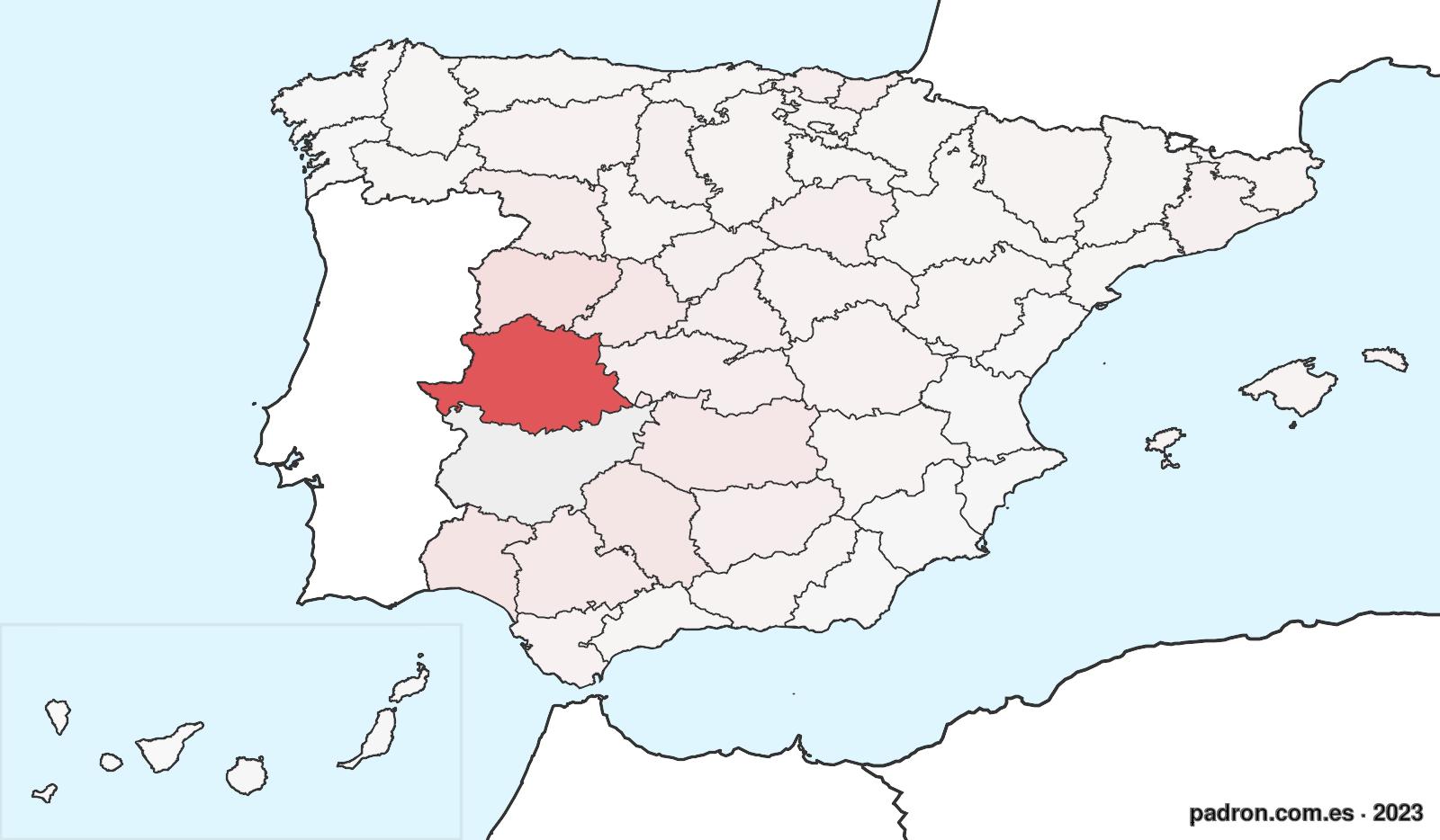 Porcentaje de población de otras provincias en Badajoz