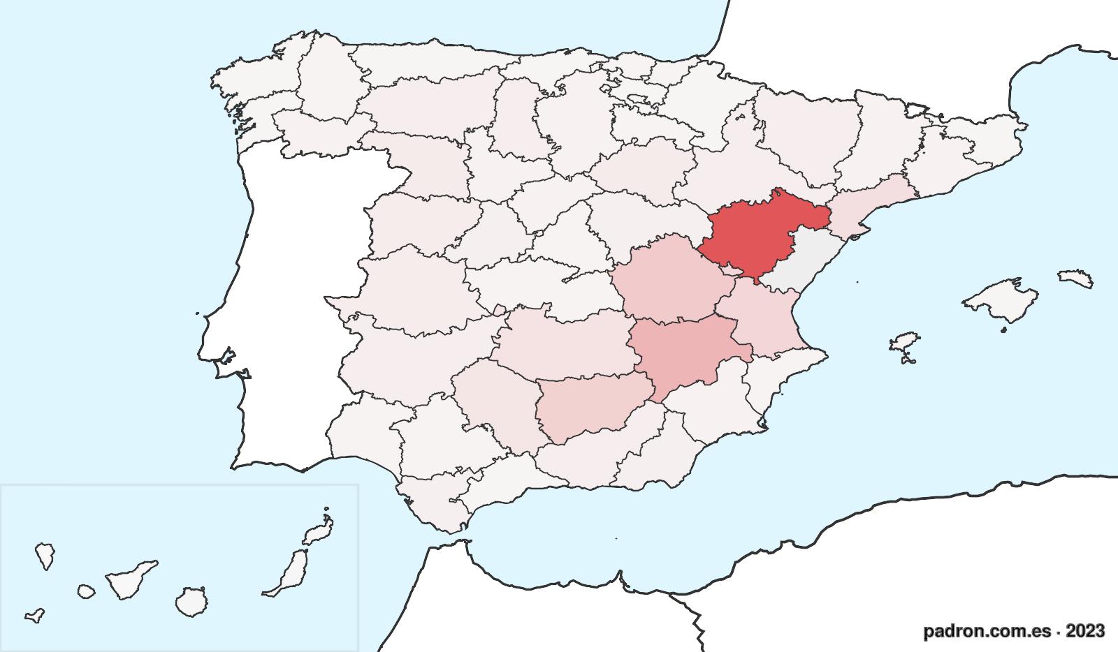 Porcentaje de población de otras provincias en Castellón/Castelló