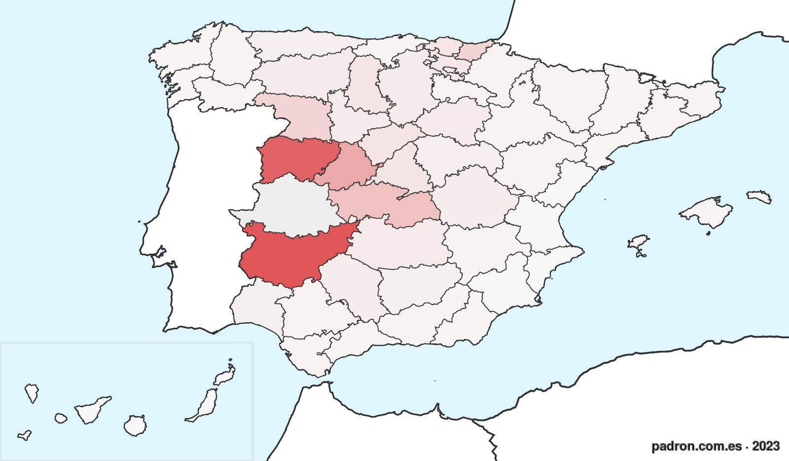Porcentaje de población de otras provincias en Cáceres