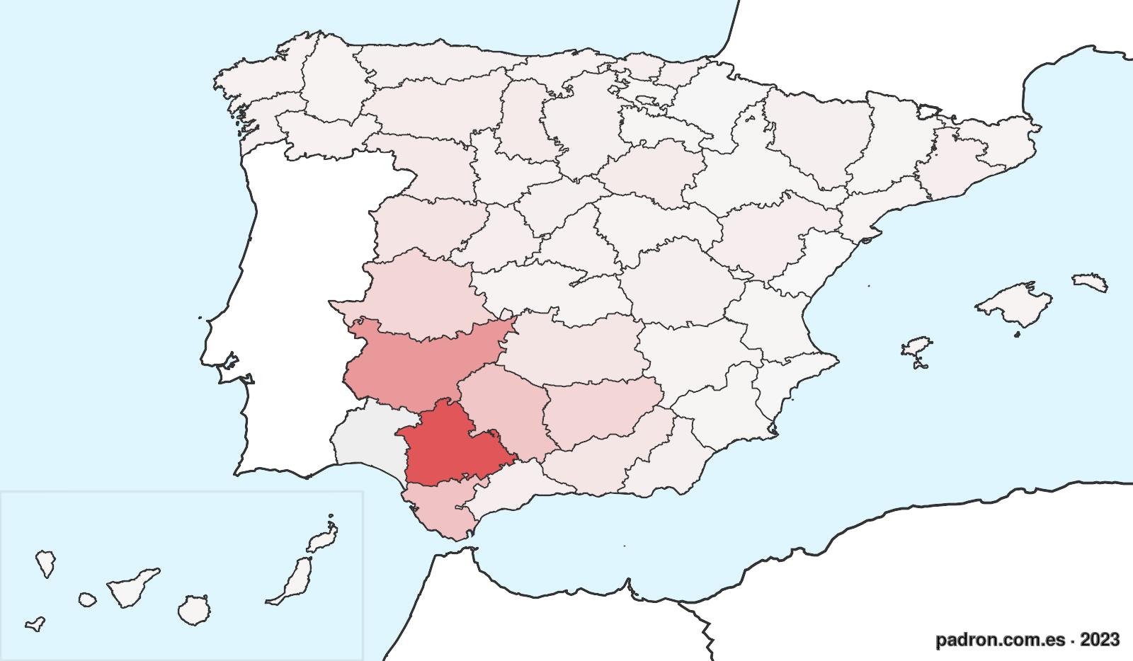 Porcentaje de población de otras provincias en Huelva