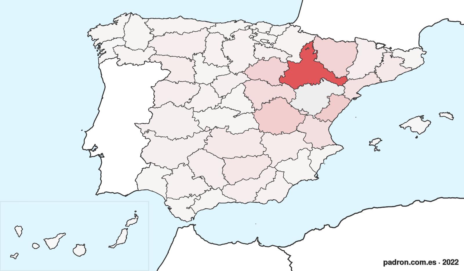 Porcentaje de población de otras provincias en Teruel