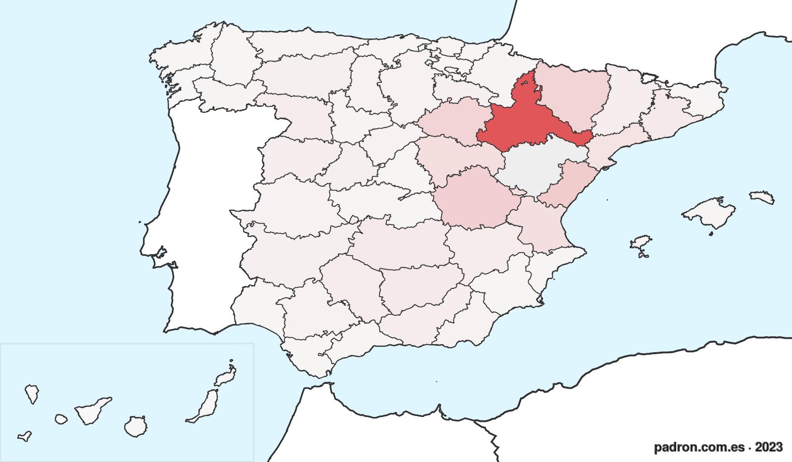 Porcentaje de población de otras provincias en Teruel