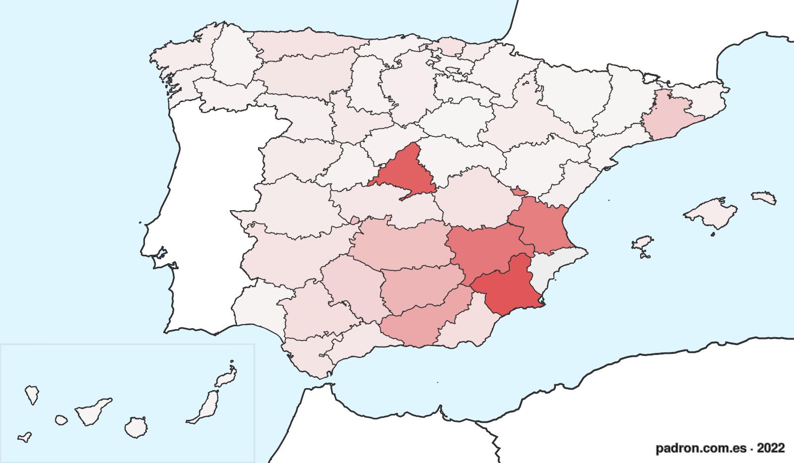 Población por provincia de origen en Alicante/Alacant