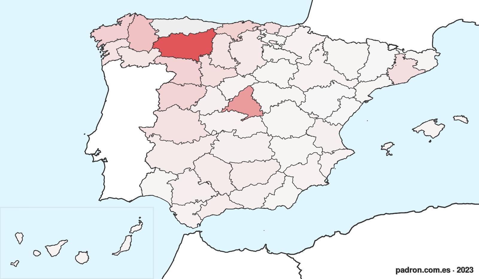Población por provincia de origen en Asturias