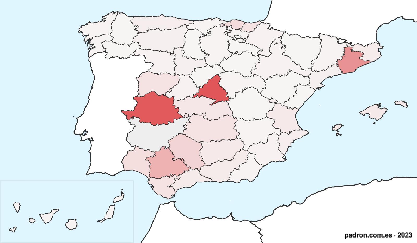 Población por provincia de origen en Badajoz