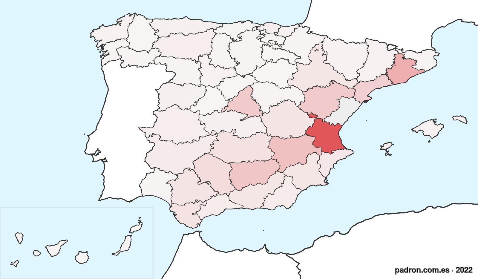 Población por provincia de origen en Castellón/Castelló