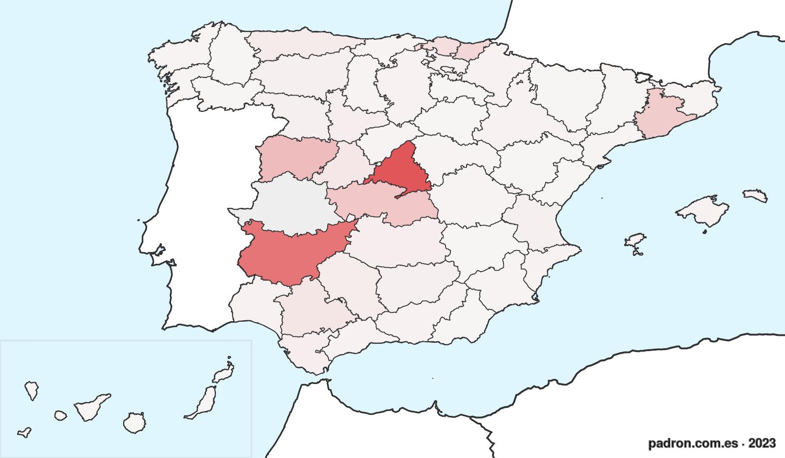 Población por provincia de origen en Cáceres