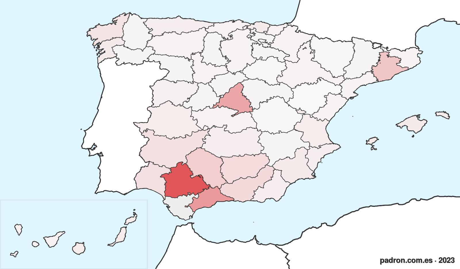 Población por provincia de origen en Cádiz