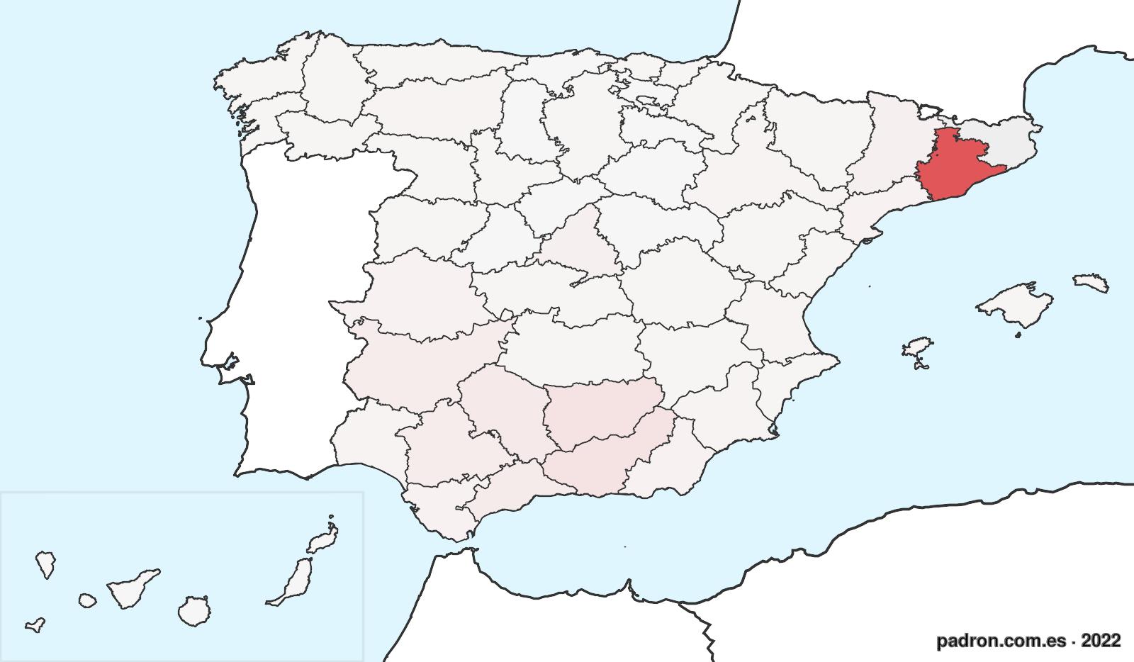 Población por provincia de origen en Girona