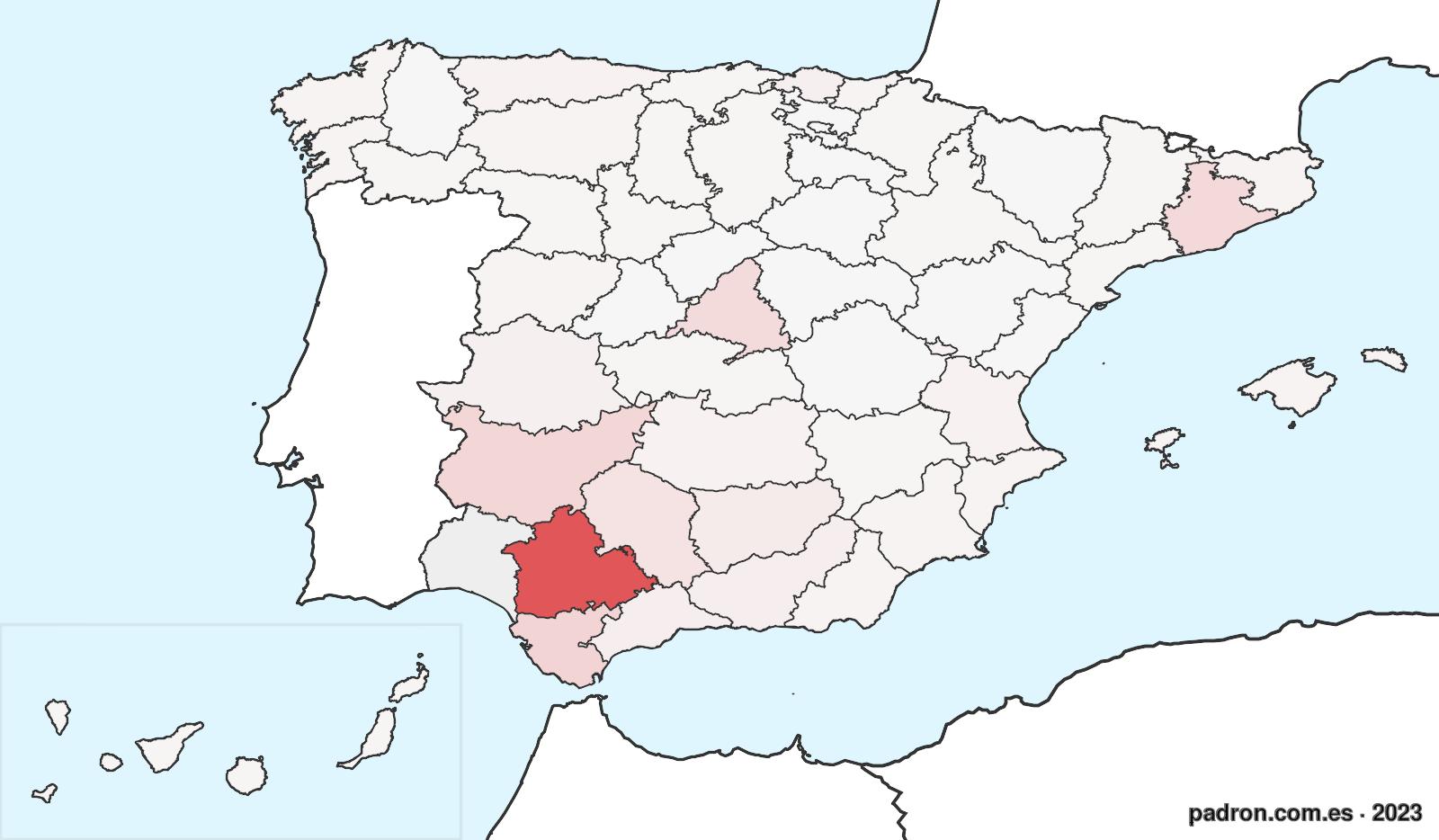 Población por provincia de origen en Huelva