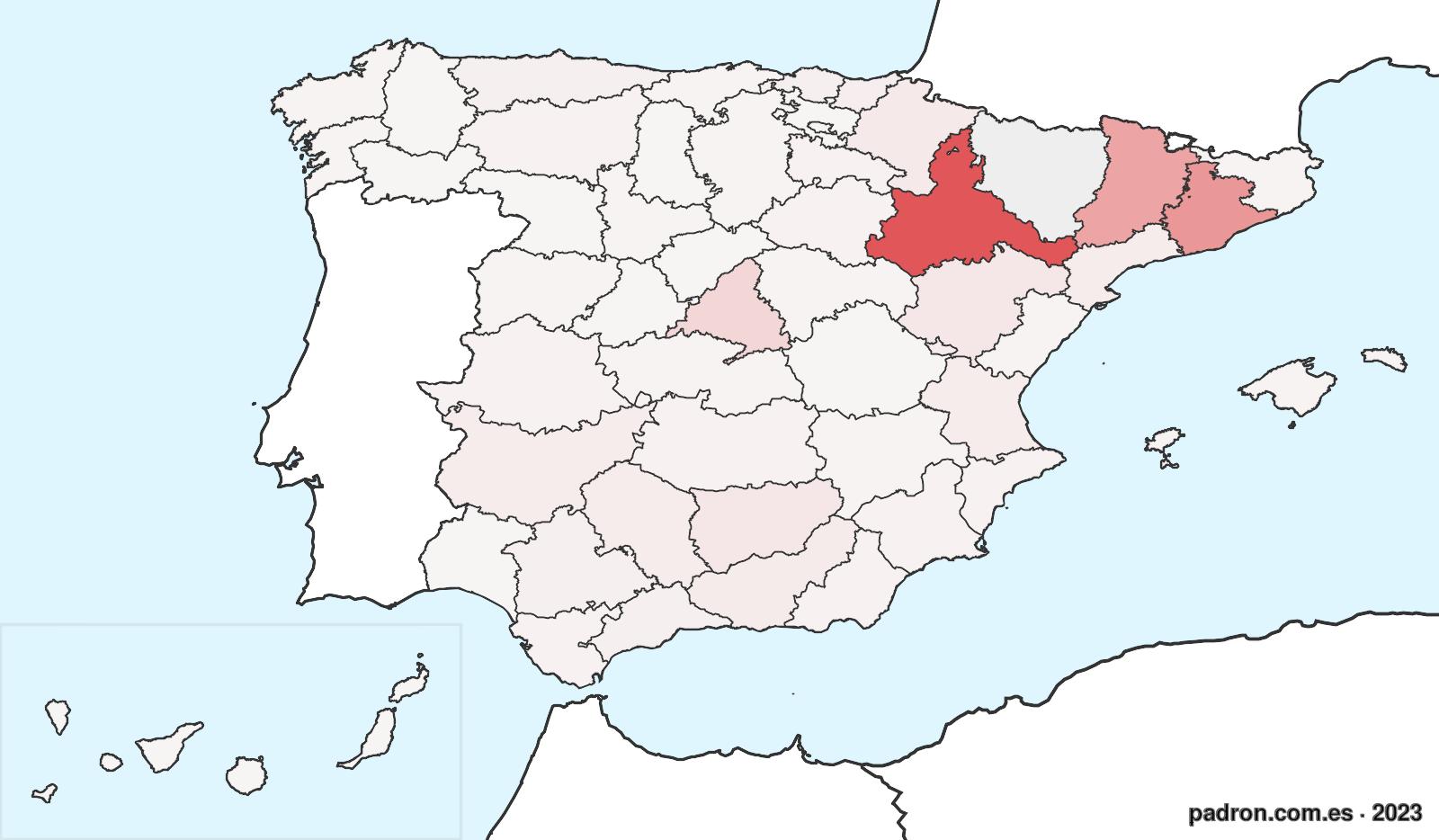 Población por provincia de origen en Huesca