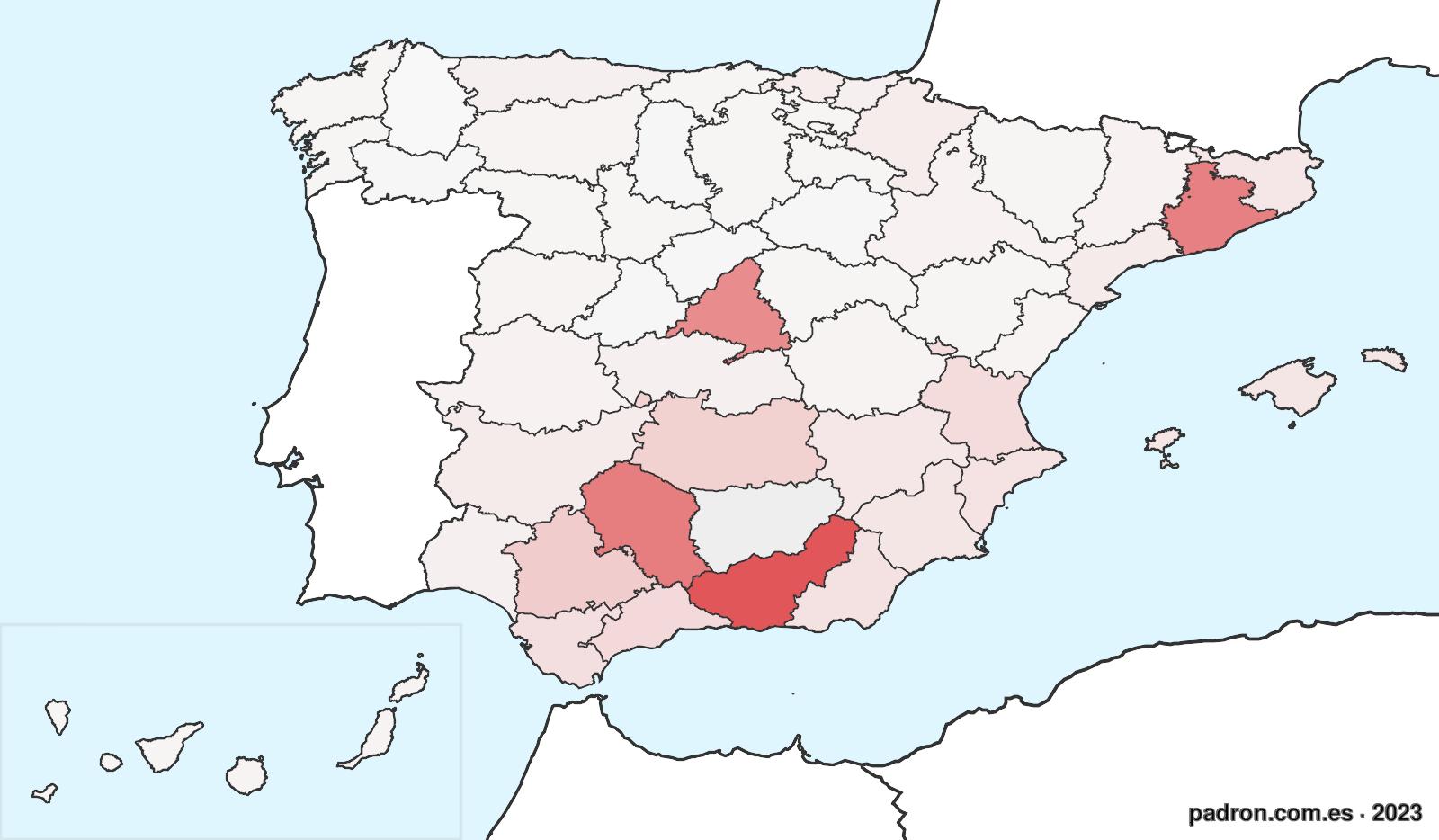 Población por provincia de origen en Jaén