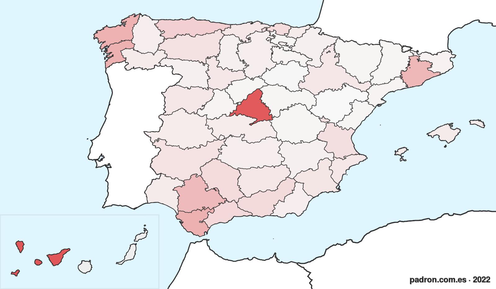 Población por provincia de origen en Las Palmas