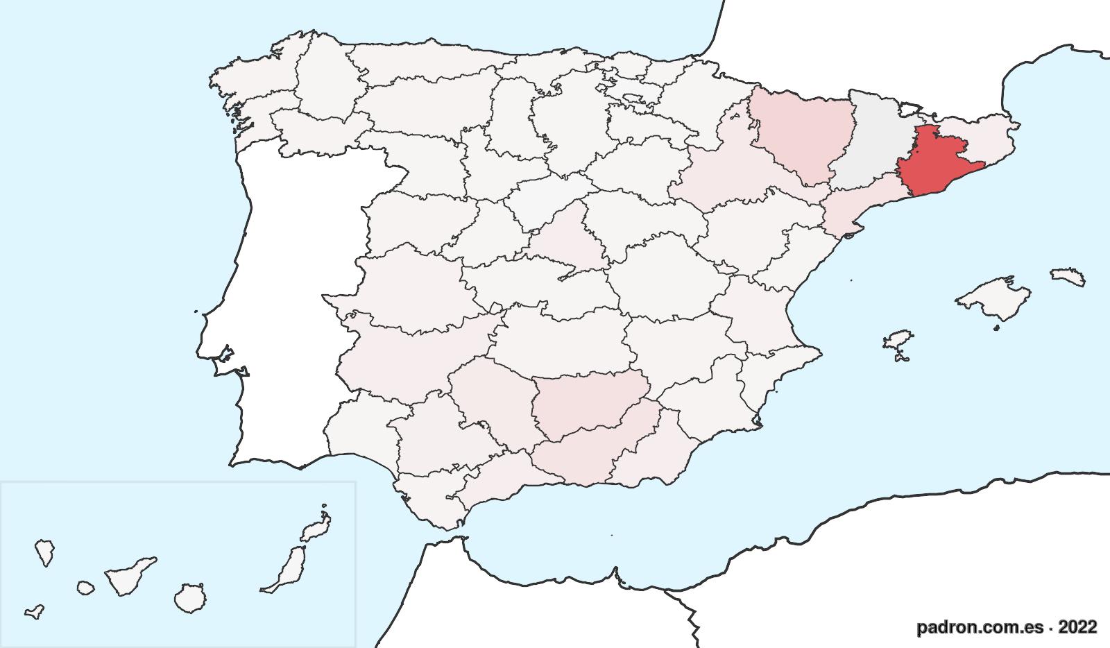 Población por provincia de origen en Lleida