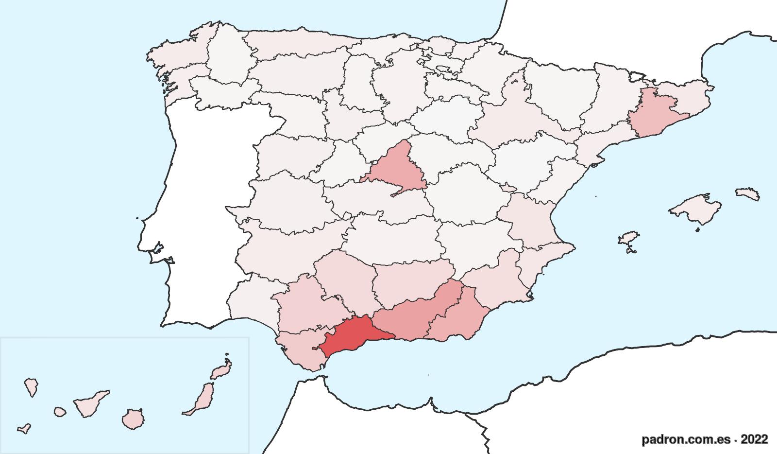 Población por provincia de origen en Melilla