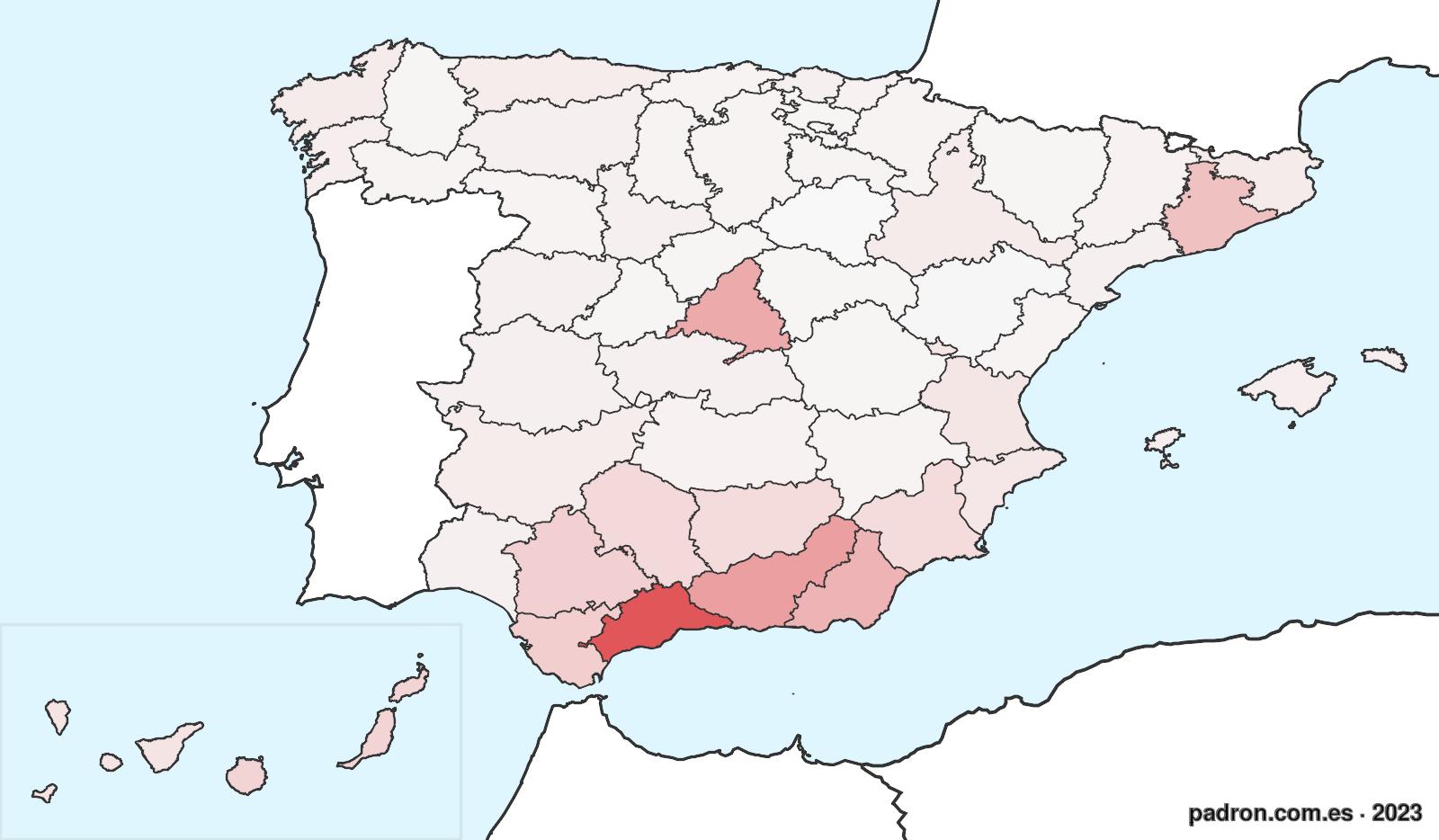 Población por provincia de origen en Melilla