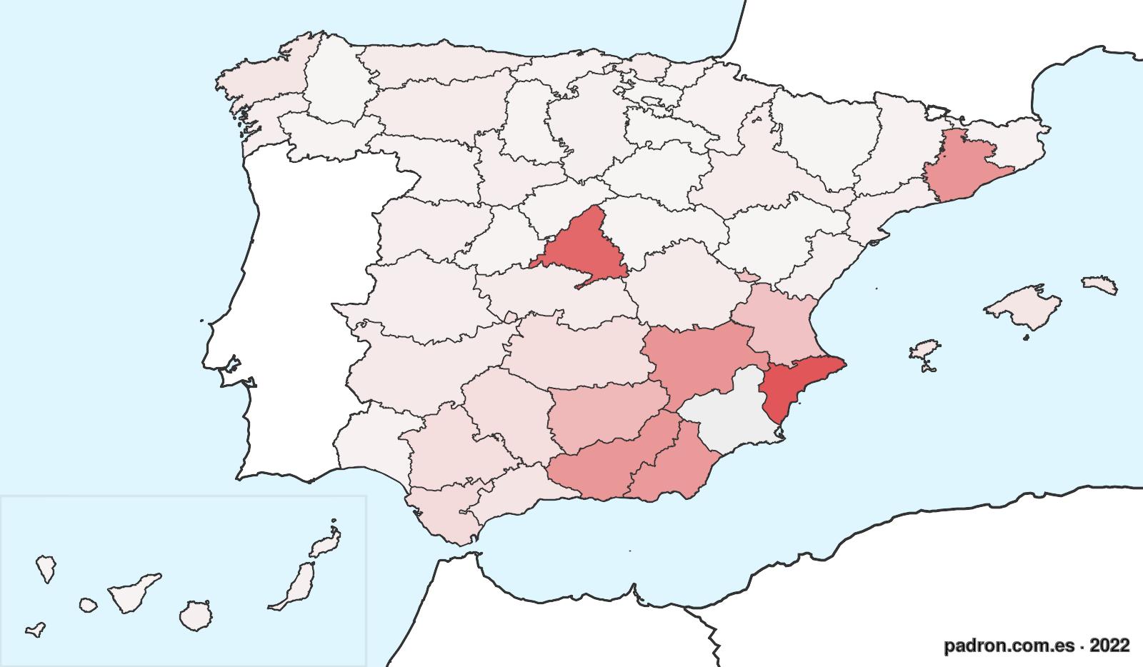 Población por provincia de origen en Murcia