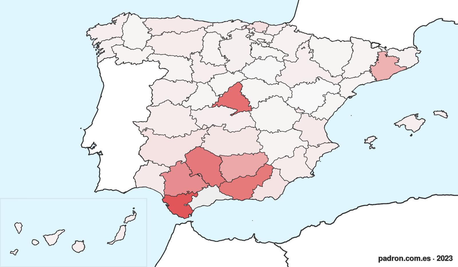 Población por provincia de origen en Málaga