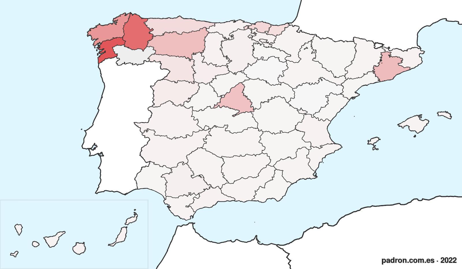 Población por provincia de origen en Ourense