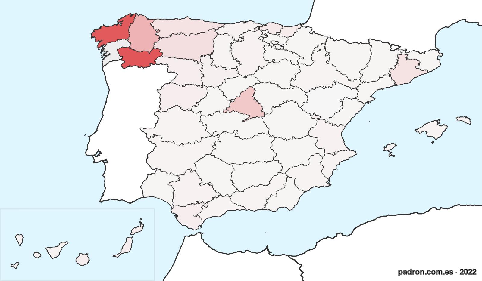 Población por provincia de origen en Pontevedra