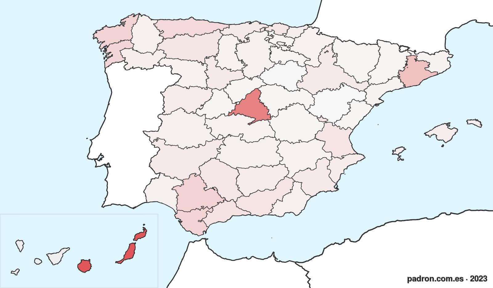 Población por provincia de origen en Santa Cruz de Tenerife