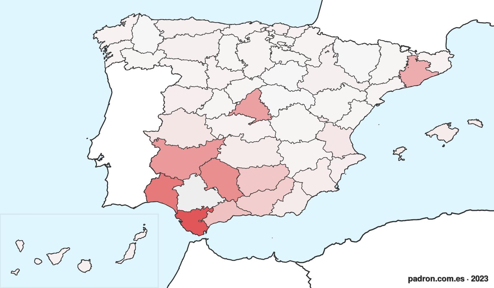 Población por provincia de origen en Sevilla