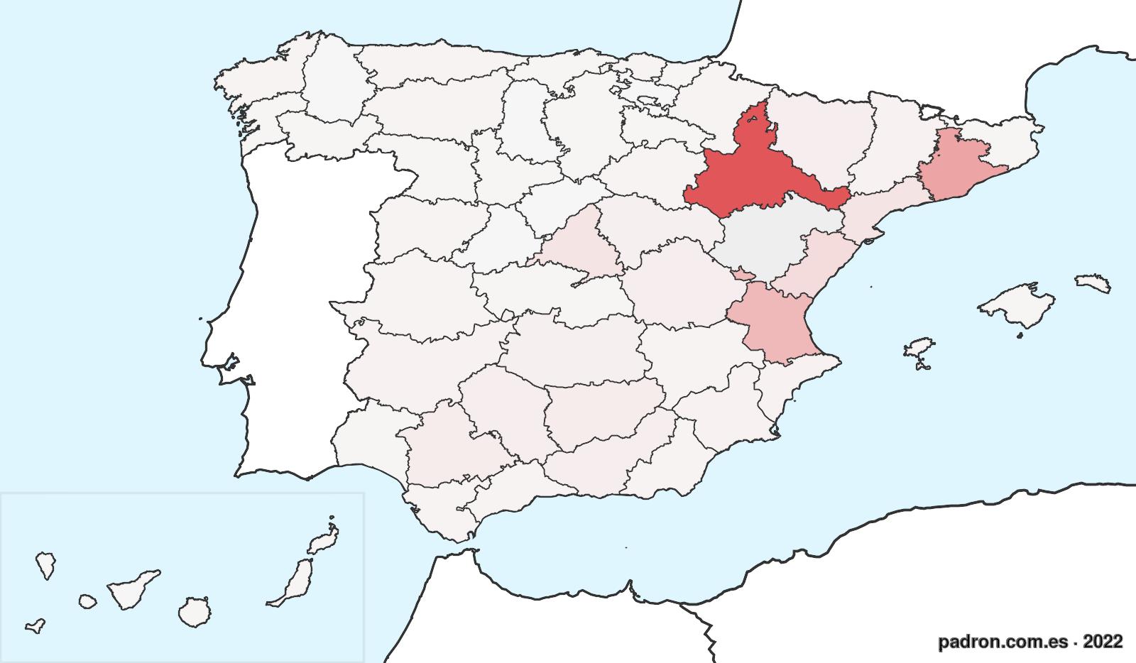 Población por provincia de origen en Teruel